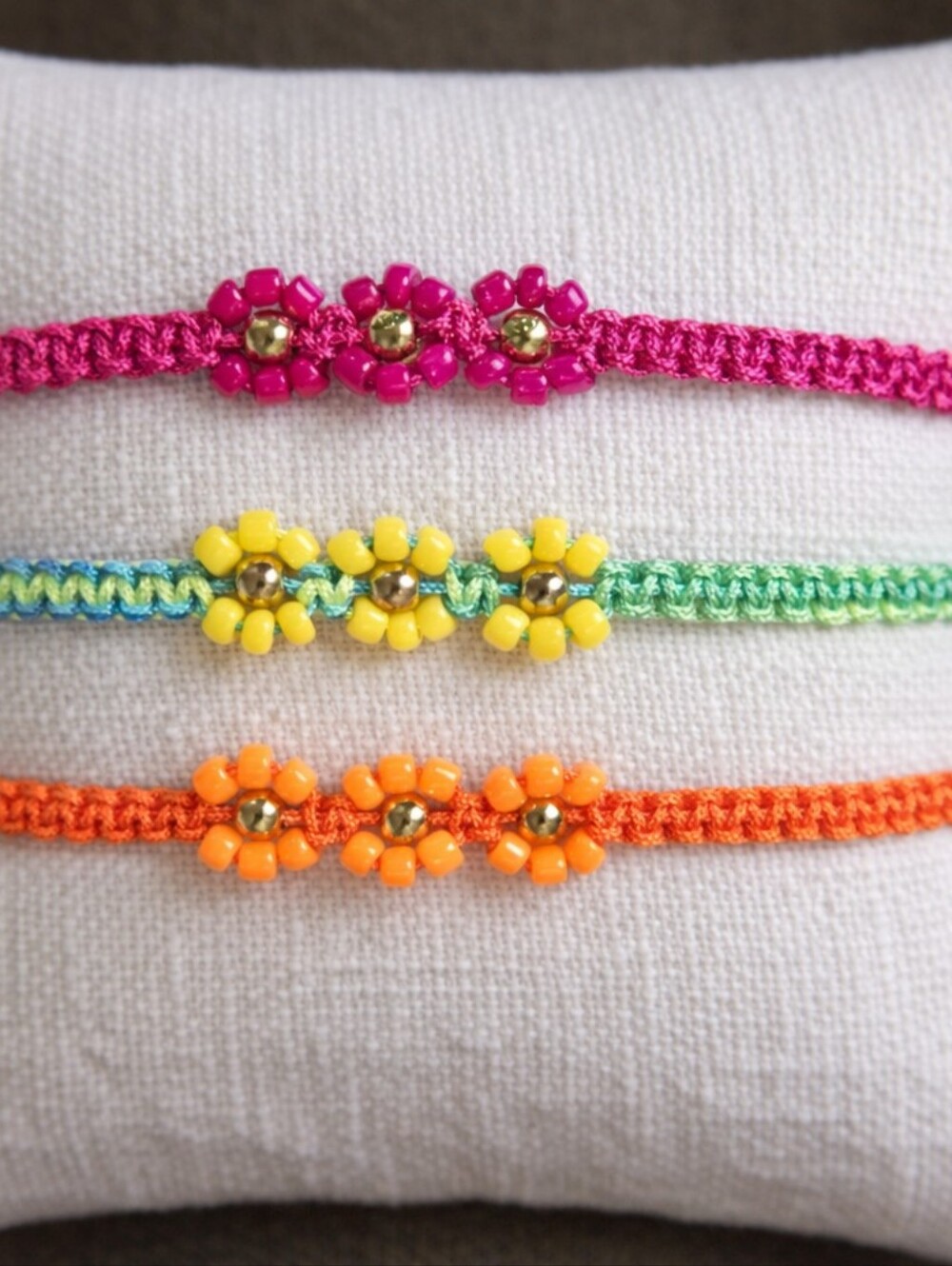 “Handmade Beaded Flower Bracelet Set Pink, Multicolor & Orange Boho Jewelry 390